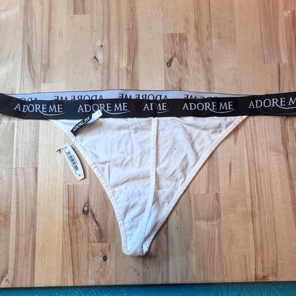 Adore Me White Thong Panty 3X Logo Waist Cotton Stretch NWT - Picture 5 of 8